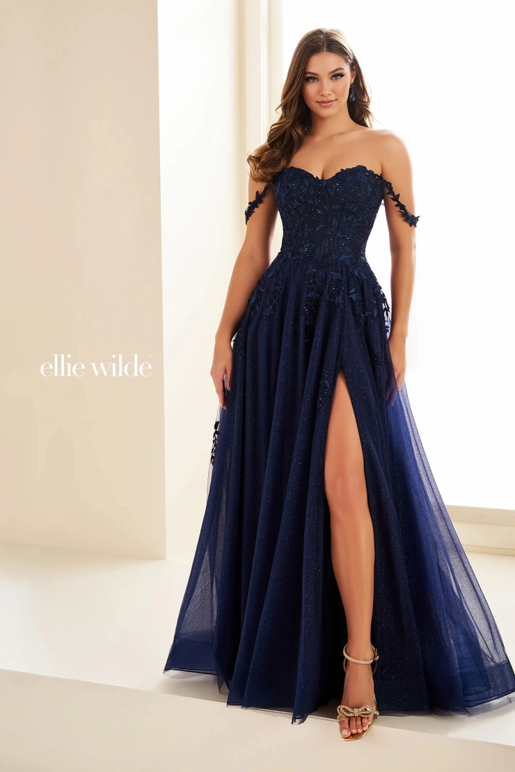EW36083 Flirty A-line gown with sweetheart neckline and off-shoulder straps #9 Navy Blue frontface vertical picture