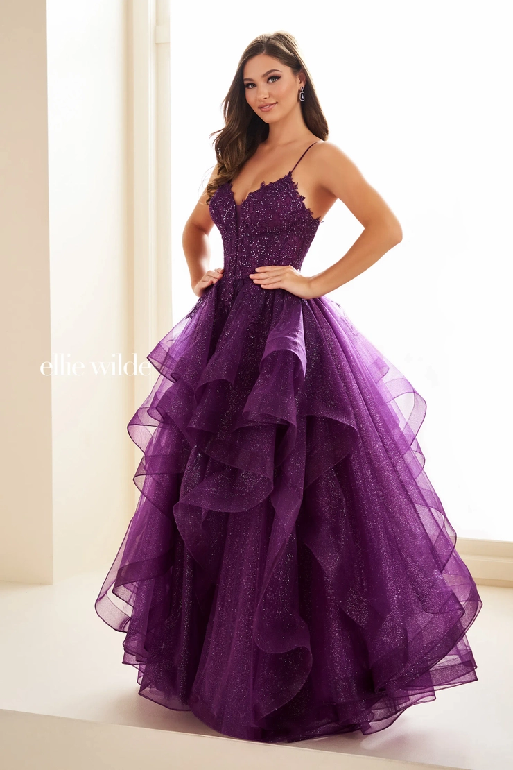 EW36203 Fairytale ball gown with sweetheart neckline and sparkling tulle skirt #6 Dark Plum frontface vertical picture