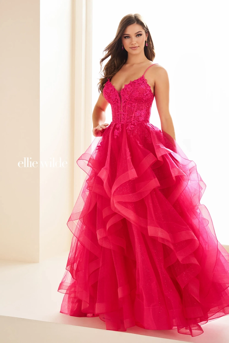 EW36203 Fairytale ball gown with sweetheart neckline and sparkling tulle skirt #7 Fuchsia frontface vertical picture