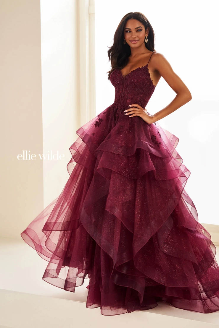 EW36203 Fairytale ball gown with sweetheart neckline and sparkling tulle skirt #0 default Merlot frontface vertical picture
