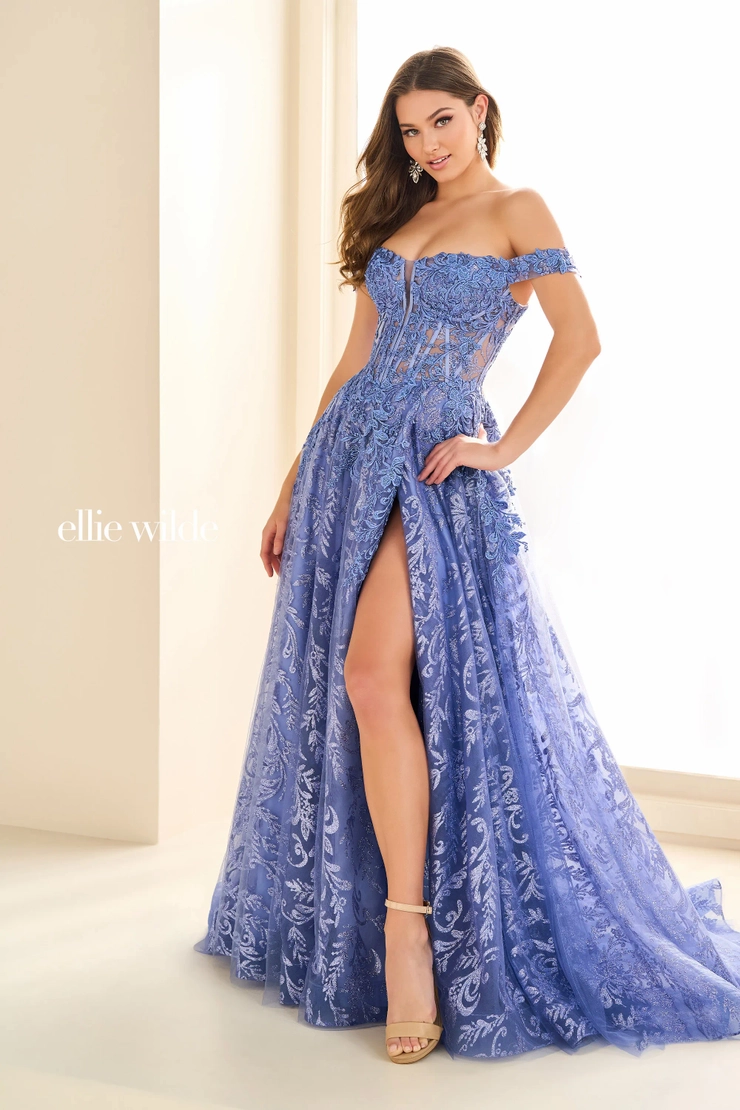 EW36209 Off-the-Shoulder Elegance with a Touch of Sparkle #5 Dark Periwinkle frontface vertical picture