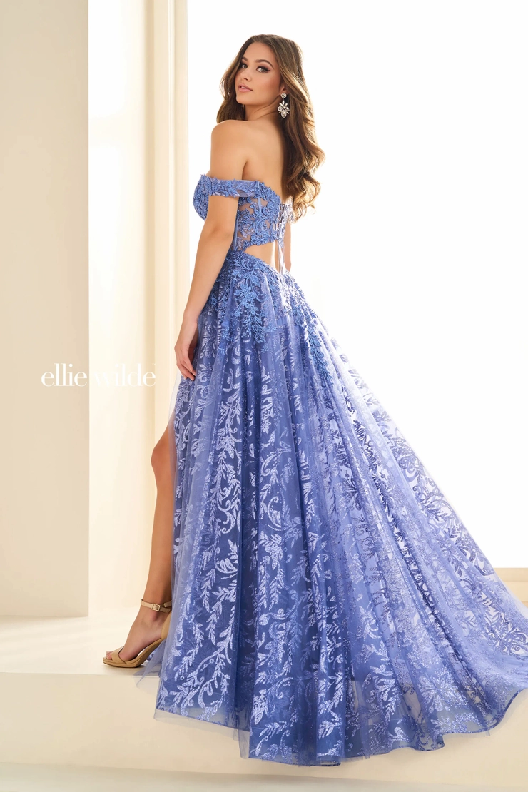 EW36209 Off-the-Shoulder Elegance with a Touch of Sparkle #2 default Dark Periwinkle backface vertical picture