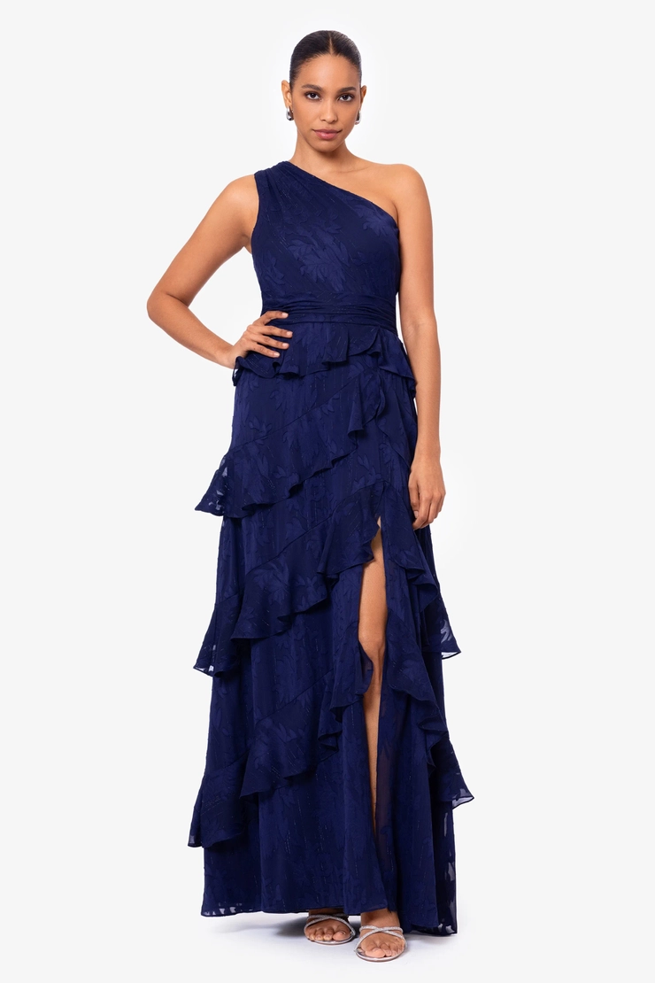 slim fit dress slacks Xscape Evenings Floral Off the Shoulder Dress 6341X main image 1