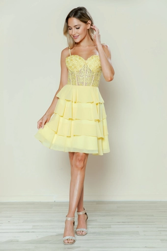 Short Dresses Style #9494 #16 Yellow frontface vertical thumbnail