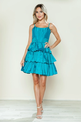 Short Dresses Style #9590 #1 Teal frontface vertical thumbnail