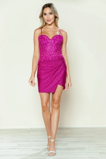Short Dresses Style #9598 #5 Fuchsia frontface vertical thumbnail