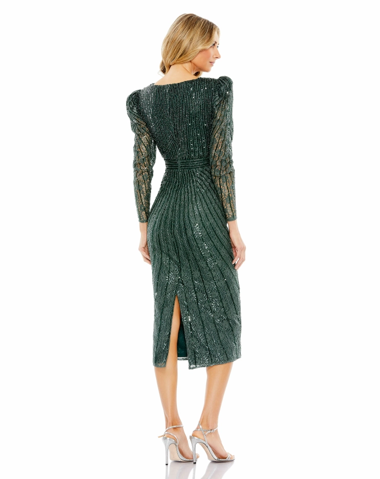 slim fit dress slacks Mac Duggal Women's Thin Strap Pleated Metallic Gown with 3D Flower - Green - Size 2