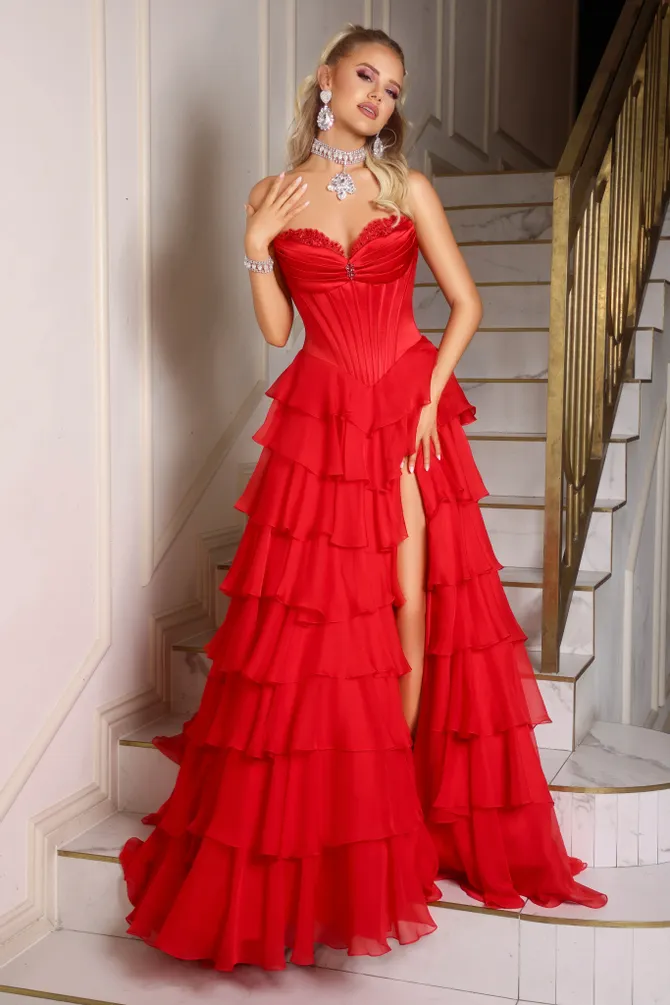 Portia and Scarlett PS23995 -long- Evening Gown with Feather Infusion