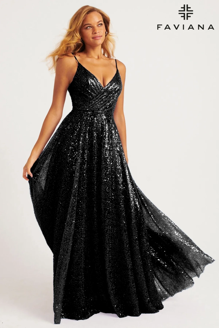 faviana black sequin prom dress S10853 Faviana