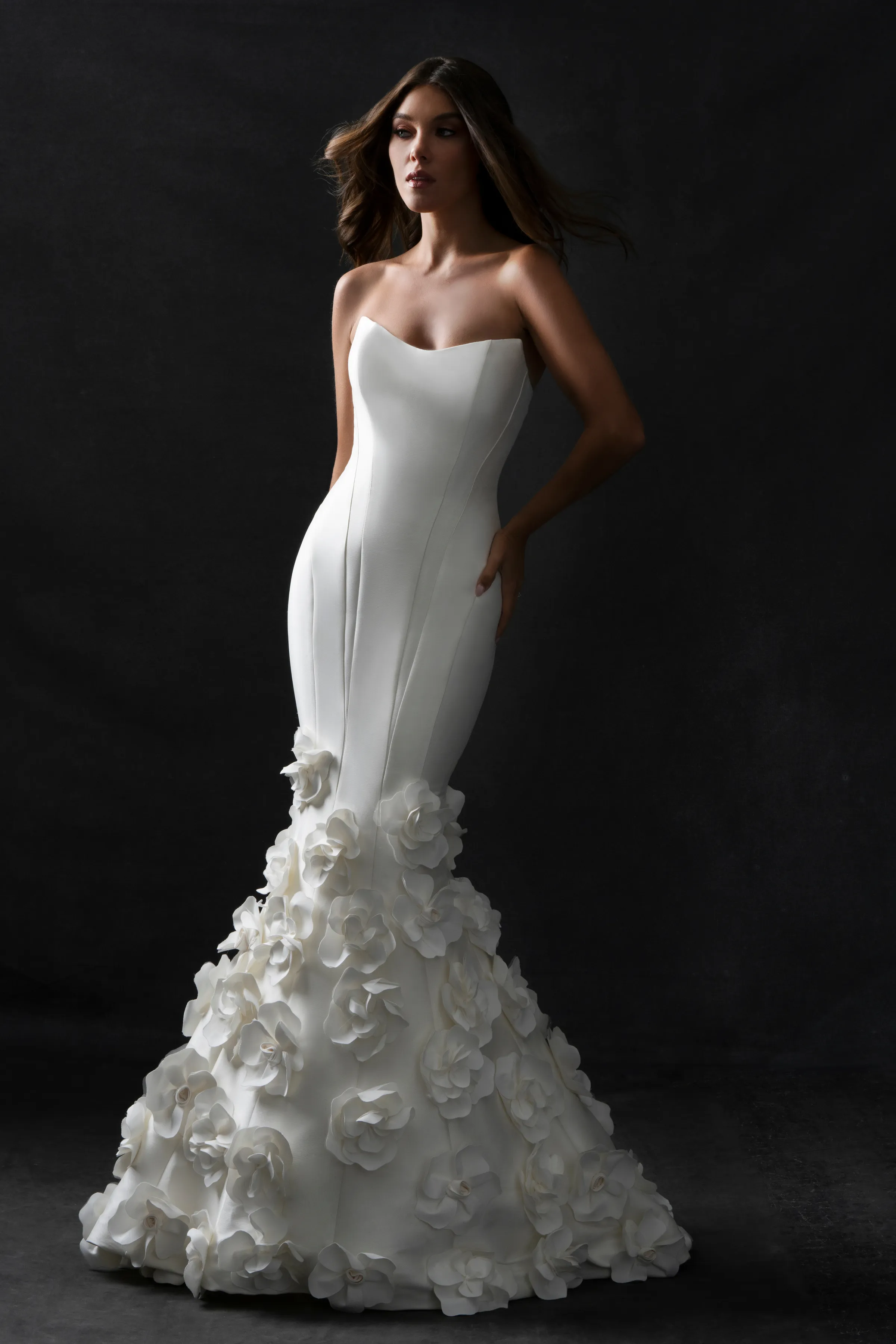 chinese dress ladies Mermaid V-Neck Off-The-Shoulder Long Train Organza Paillette Applique Wedding Dress main image 1