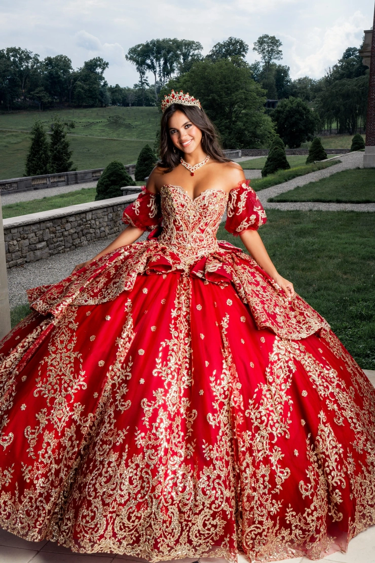 AmaBella Quinceanera Style #Q1031 #1 Sangria/Gold frontface vertical cropped picture