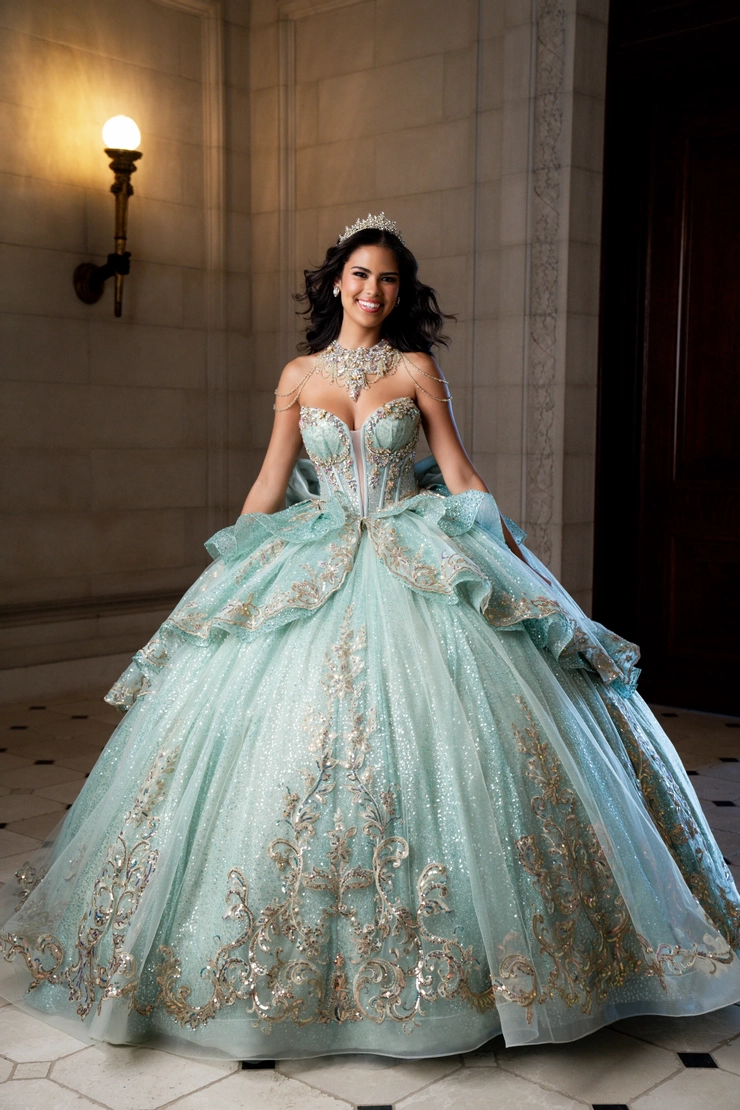 AmaBella Quinceanera Style #Q1035 #0 default Sage frontface vertical picture