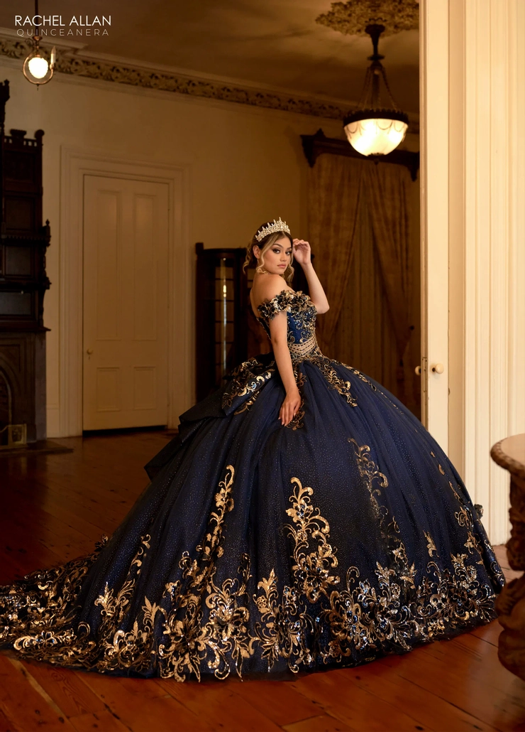 Alta Couture by Rachel Allan Style #RQ3145 #9 Navy/Gold backface vertical picture
