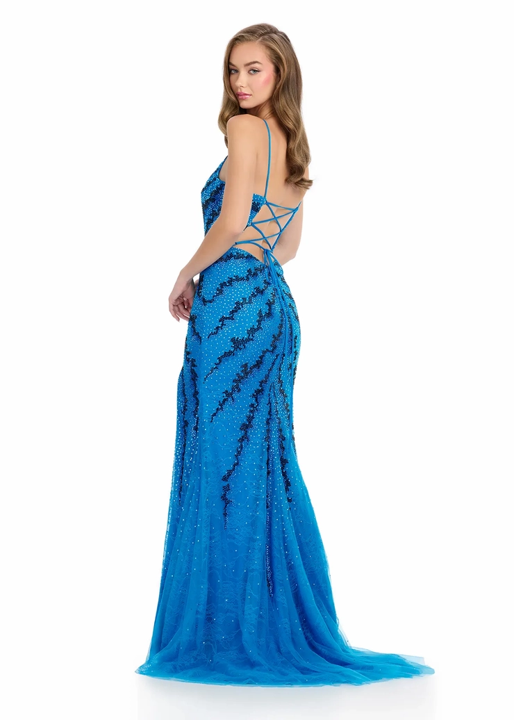 Ashley Lauren Style #11932 Lace Gown with Press On Stones & Lace Up Back #3 backface vertical picture