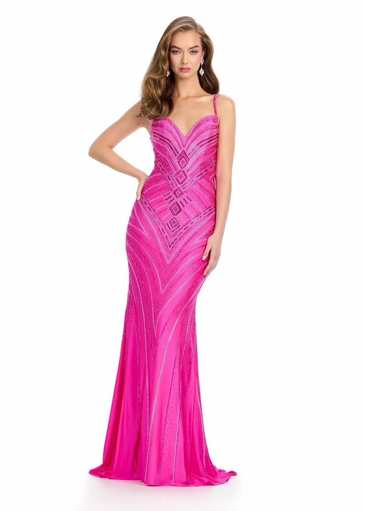 Ashley Lauren Style #11937 Jersey Gown with Press On Stones #1 frontface vertical picture