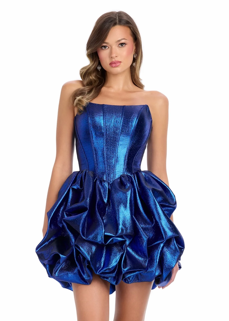 Ashley Lauren Style #4789 Metallic Cocktail Dress with Pick Up Skirt #1 frontface vertical picture