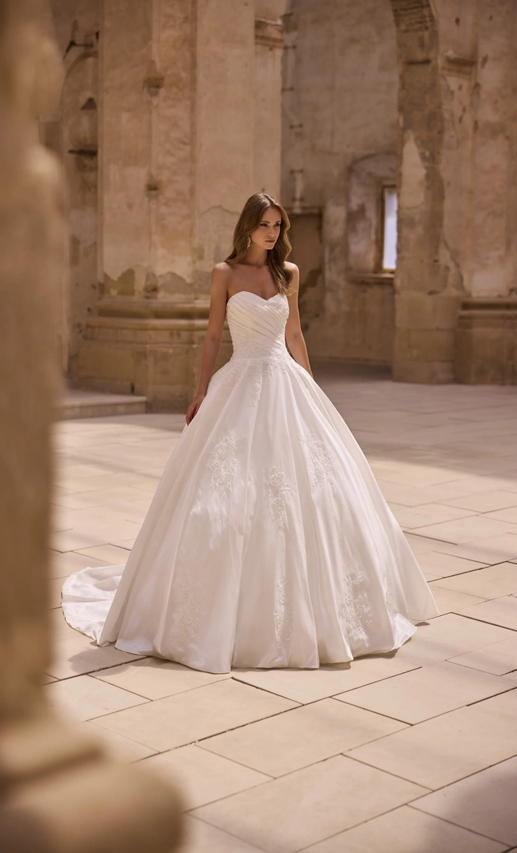 luxury wedding dresses buy online Princess Illusion 3/4 Sleeve Lace Corset V Neckline Ball Wedding Gown 42