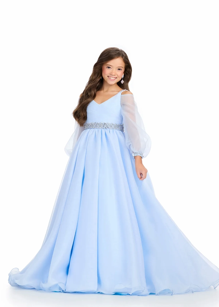 Ashley Lauren Style #8273 Kids Organza Ball Gown with Puff Sleeves #1 frontface vertical picture