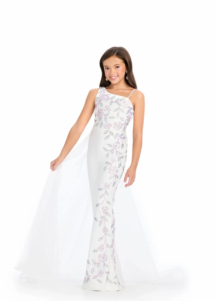 Ashley Lauren Style #8274 Kids Jumpsuit with Press On Stones and Organza Side Skirt #1 frontface vertical picture