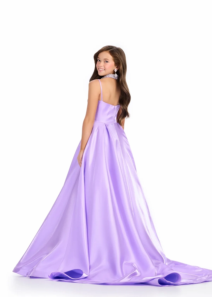 Ashley Lauren Style #8275 Kids Satin Ball Gown with Beaded Collar #5 backface vertical picture