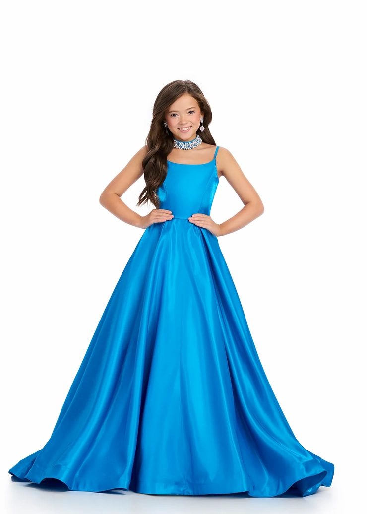 Ashley Lauren Style #8275 Kids Satin Ball Gown with Beaded Collar #1 frontface vertical picture