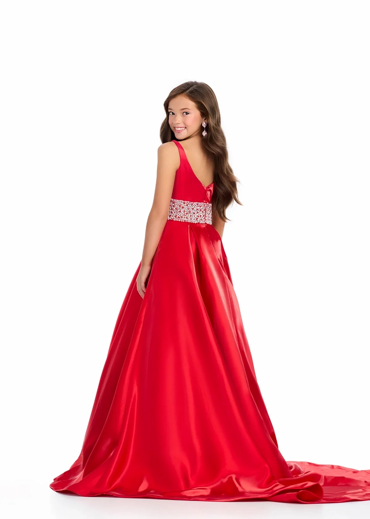 Ashley Lauren Style #8276 Kids Satin Ball Gown with Beaded Belt #7 backface vertical picture