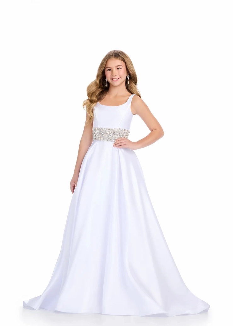 Ashley Lauren Style #8276 Kids Satin Ball Gown with Beaded Belt #1 frontface vertical picture