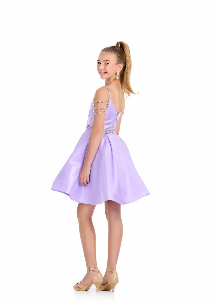 Ashley Lauren Style #8277 Kids Satin Cocktail Dress with Beaded Accents #7 backface vertical picture