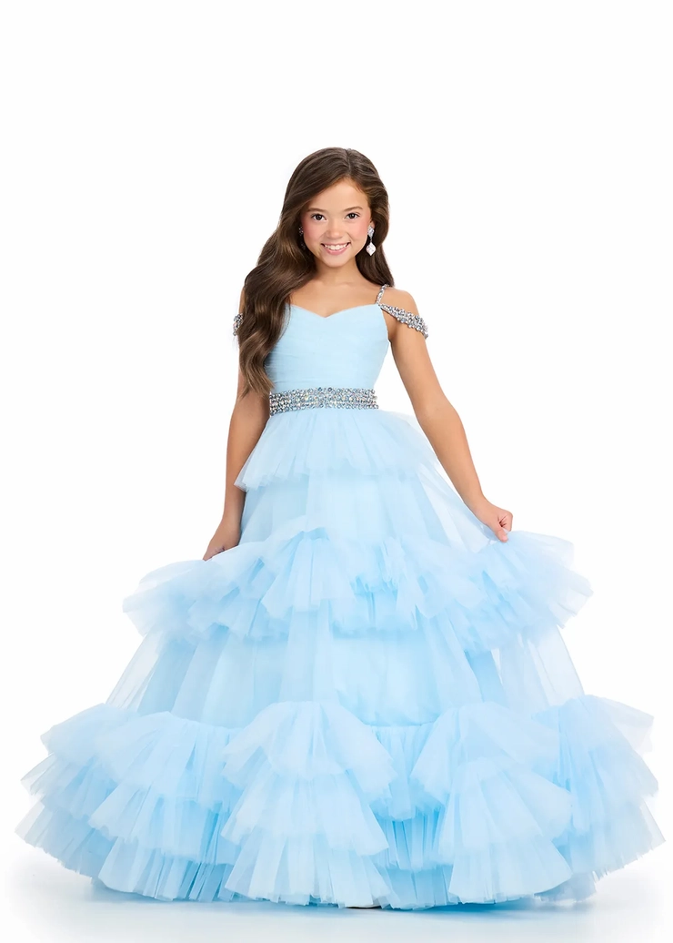 Ashley Lauren Style #8281 Kids Tiered Tulle Ball Gown #1 frontface vertical picture