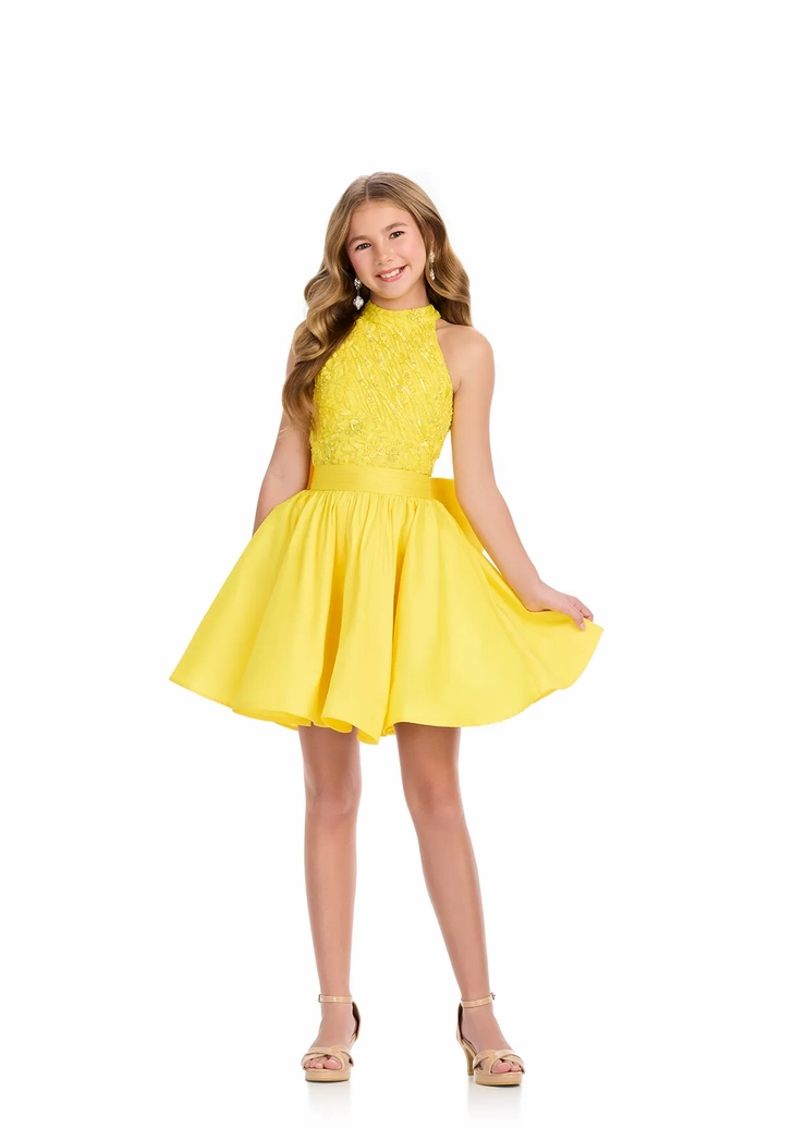 Ashley Lauren Style #8286 Kids Taffeta Cocktail Dress with Beaded Bustier & Bow #1 frontface vertical picture