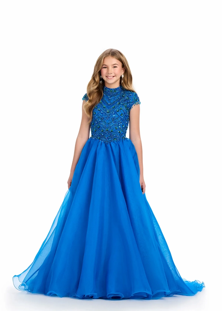 Ashley Lauren Style #8296 Kids Ball Gown with Beaded Bustier and Organza Skirt #1 frontface vertical picture