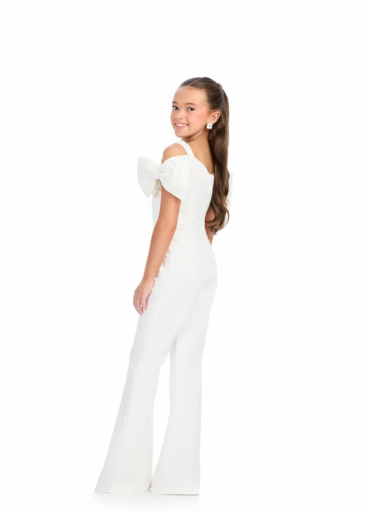 Ashley Lauren Style #8307 Kids Off Shoulder Jersey Jumpsuit with Bows #5 backface vertical picture