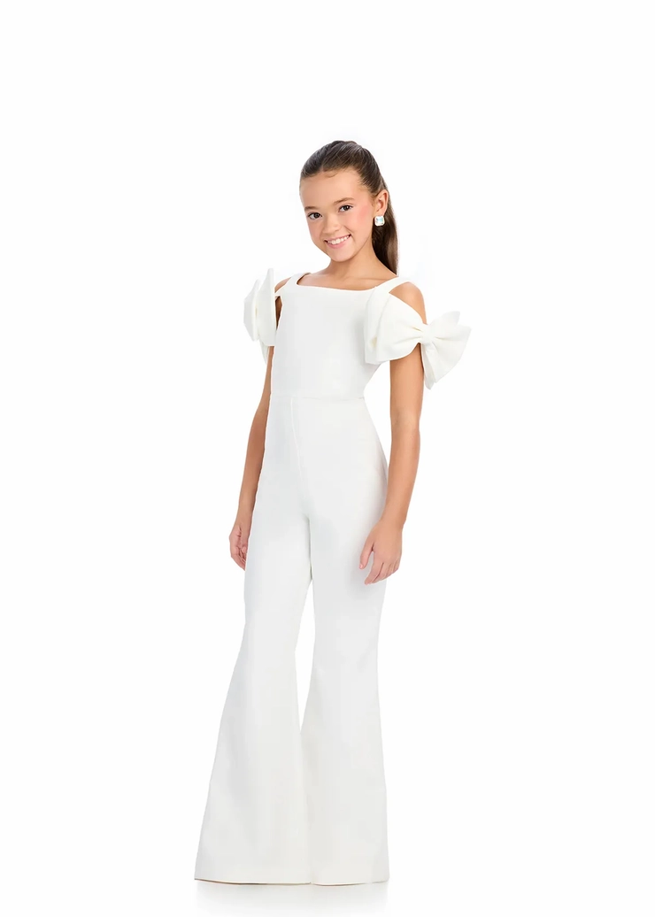 Ashley Lauren Style #8307 Kids Off Shoulder Jersey Jumpsuit with Bows #1 frontface vertical picture