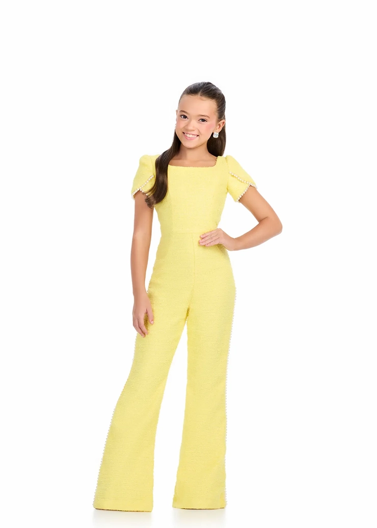 Ashley Lauren Style #8309 Kids Tweed Jumpsuit with Square Neckline #1 frontface vertical picture
