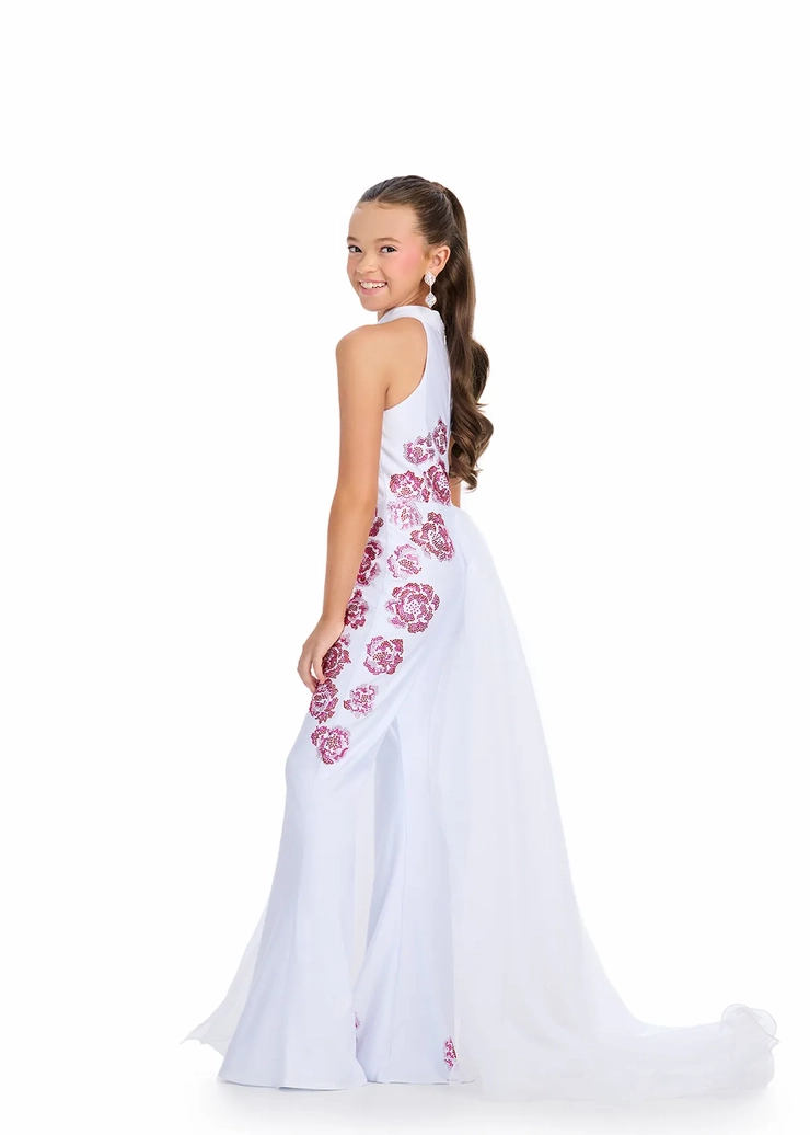 Ashley Lauren Style #8311 Kids Jersey Jumpsuit with Halter Neckline and Organza Side Skirt #3 backface vertical picture