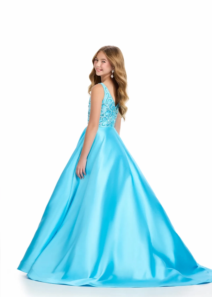 Ashley Lauren Style #8314 Kids Mikado Ball Gown with Beaded Bustier and V-Back #3 backface vertical picture