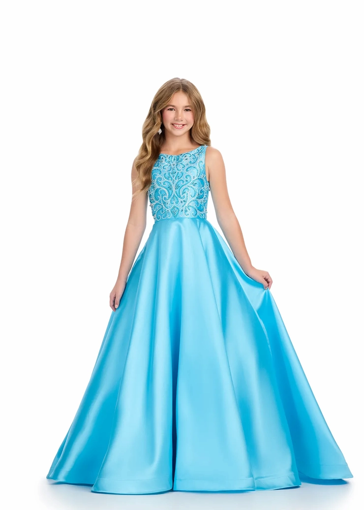 Ashley Lauren Style #8314 Kids Mikado Ball Gown with Beaded Bustier and V-Back #1 frontface vertical picture