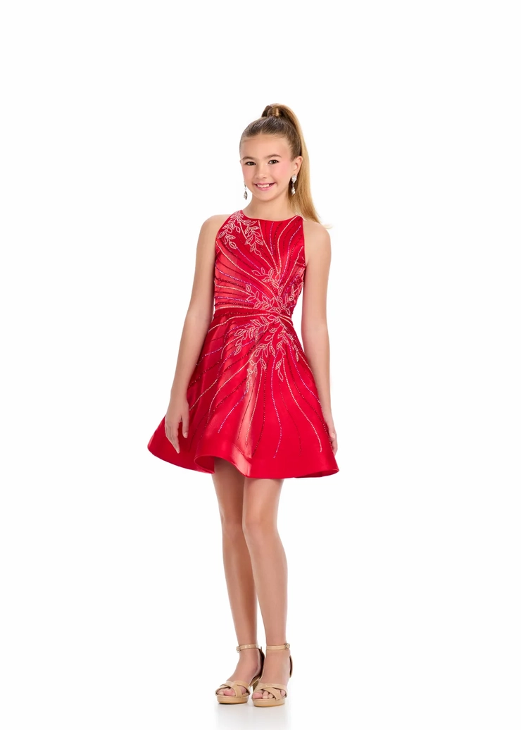 Ashley Lauren Style #8316 A-Line Satin Cocktail Dress with Beaded Detail #1 frontface vertical picture