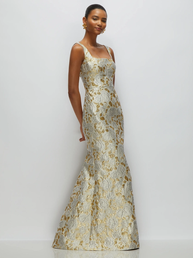 dessy group dresses Off-the-Shoulder A-line 3D Floral Embroidered Dress in Evergreen (Green) line skirt is all about the flow The Dessy Group - 3174GLB