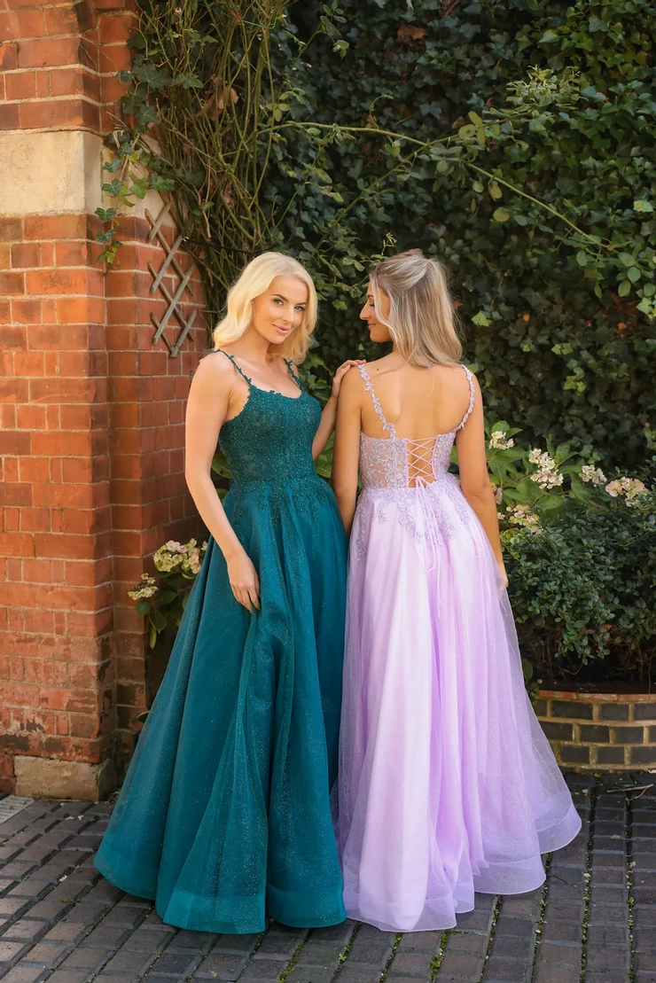 strapless open back dress Satin A-line V-neck Spaghetti Straps Prom Dresses MP648 main image 1