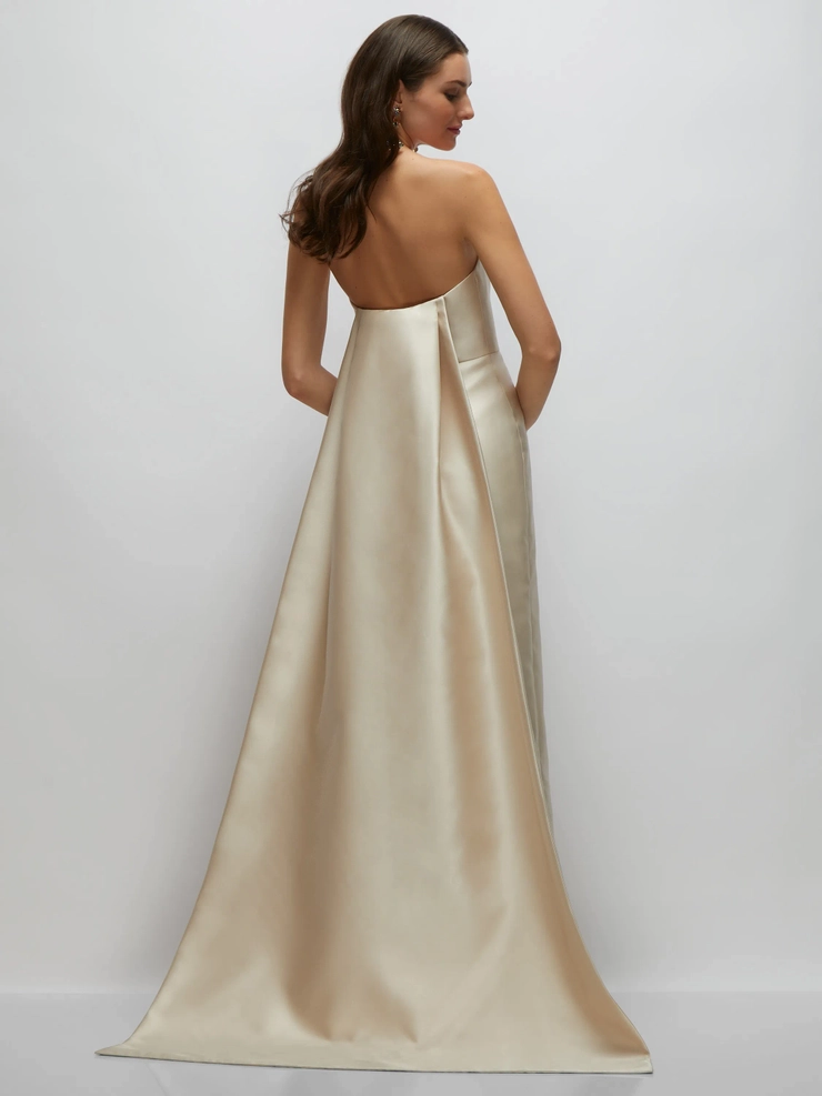 alfred sung bridesmaid dress reviews Strapless Cat-Eye Draped Bodice Floral Satin Trumpet Dress