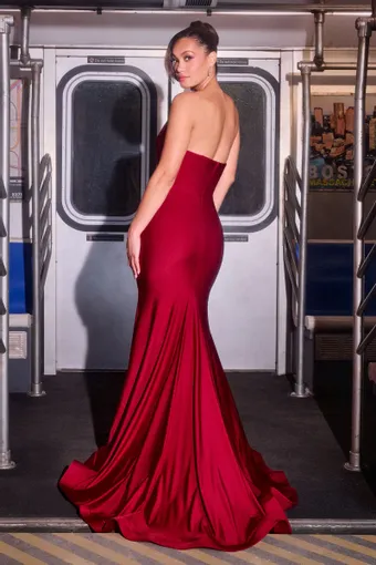 Ladivine by Cinderella Divine CD694   Elegant One-Shoulder Ruched Gown CD694 #4 backface vertical thumbnail