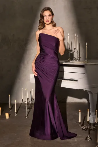 Ladivine by Cinderella Divine CD694   Elegant One-Shoulder Ruched Gown CD694 #2 frontface vertical thumbnail