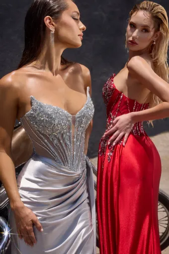 Ladivine by Cinderella Divine CD722   Sparkling Sweetheart High Slit Formal Gown #20 vertical thumbnail