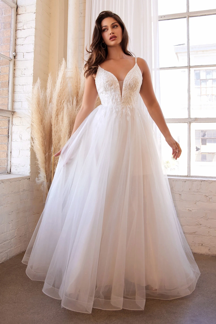 cinderella bridal dress Cinderella Divine Stretch Satin Fitted Deep Neck White Bridal Gown CH2 LA TOP DIVAS