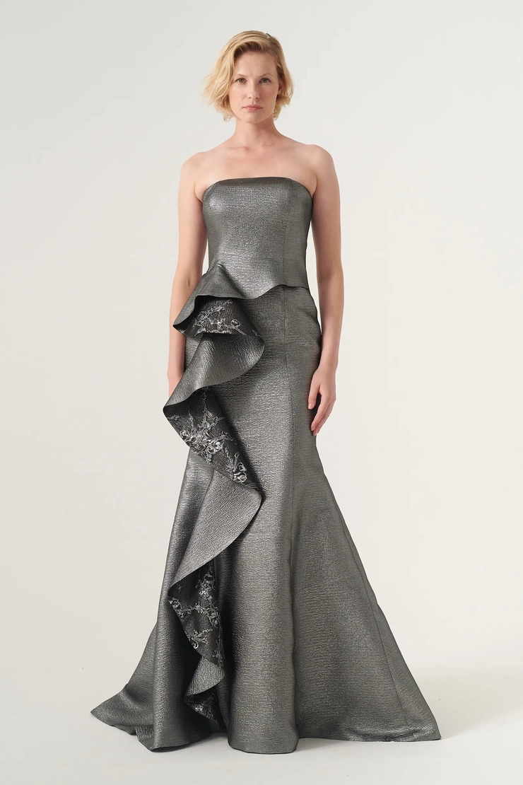 Robe De Soirée Rose à Volants John Paul Ataker - Épaules Dénudées, Taille 2 - Occasion Très Bon État
