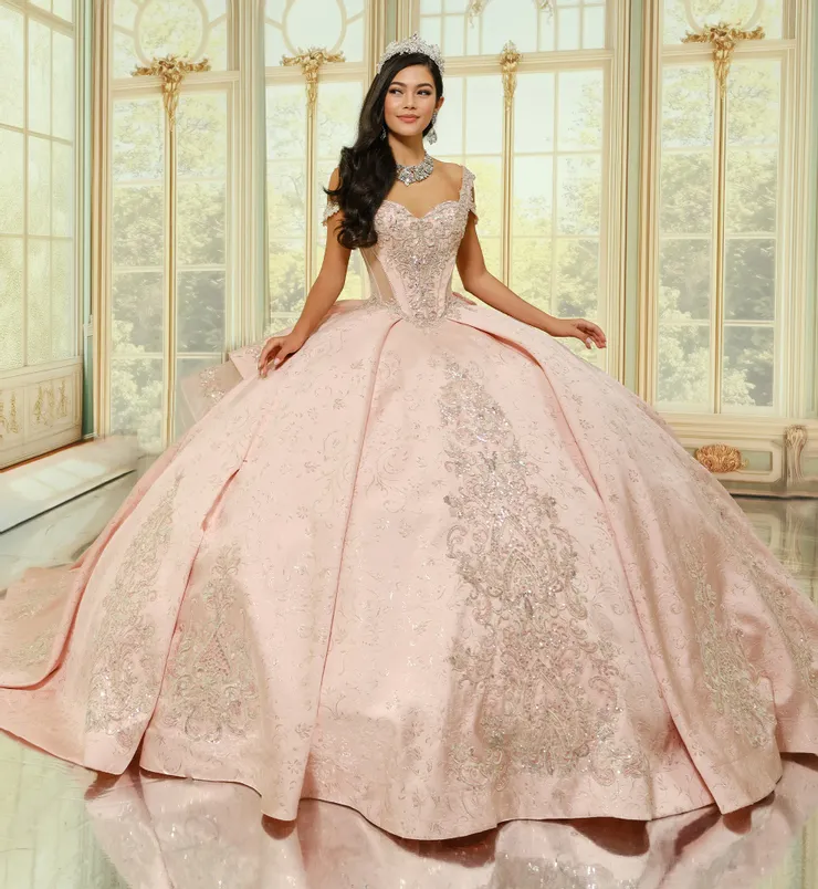 Princesa by Ariana Vara Style #PR30201 #1 Blush/Light Gold frontface vertical picture