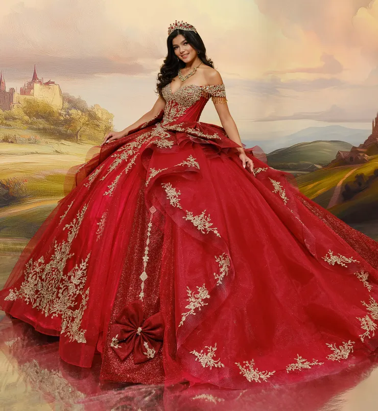 Princesa by Ariana Vara Style #PR30203 #1 Dark Red/Gold frontface vertical picture