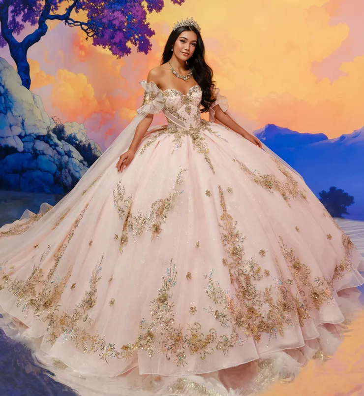 Princesa by Ariana Vara Style #PR30208 #1 Blush/Gold frontface vertical picture