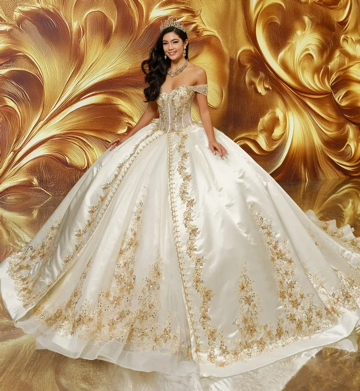 Princesa by Ariana Vara Style #PR30210 #1 Ivory/Gold frontface vertical picture